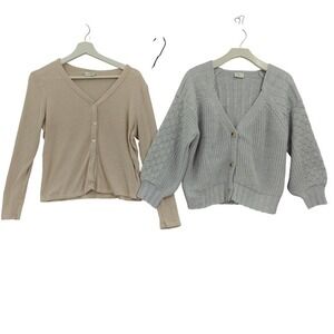 Common Threads Bundle 2pc Womens Soft Girl Cardigan SP Tan Blue Knit Sweaters